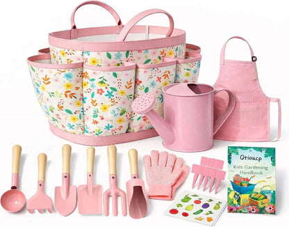 Kids Gardening Set 14Pcs Garden Tools with Tote Bag,Watering Can, Shovel, Apron, Garden Book and More Educational STEM Learning Outdoor for Toddlers Boys Girls