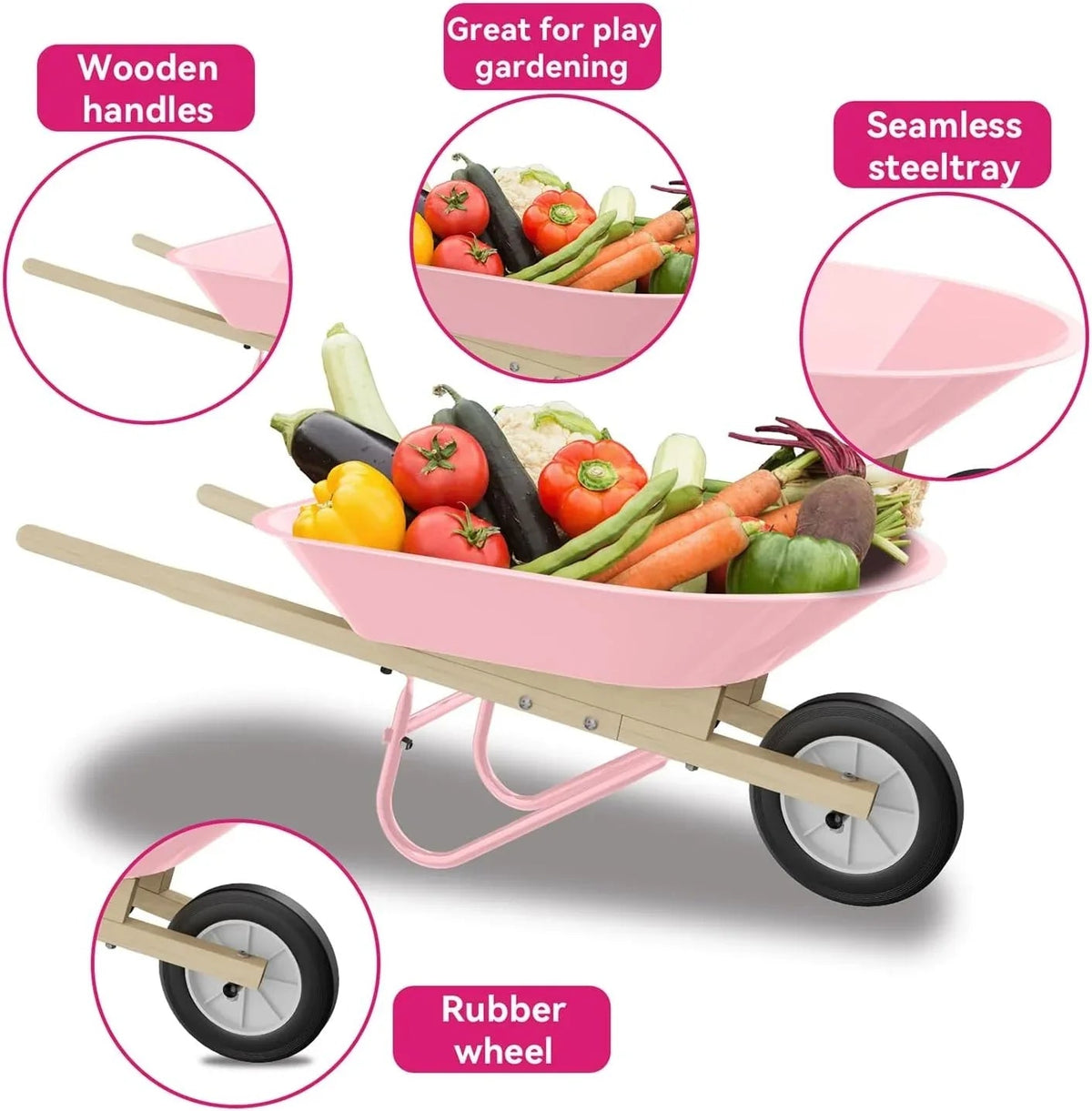 Kids Wheelbarrow Set with Gardening Tools Outdoor Backyard Garden Play for Toddlers Boys Girls 3-8, with Shovel, Rake, Leaf Rake, Easter Birthday Gifts