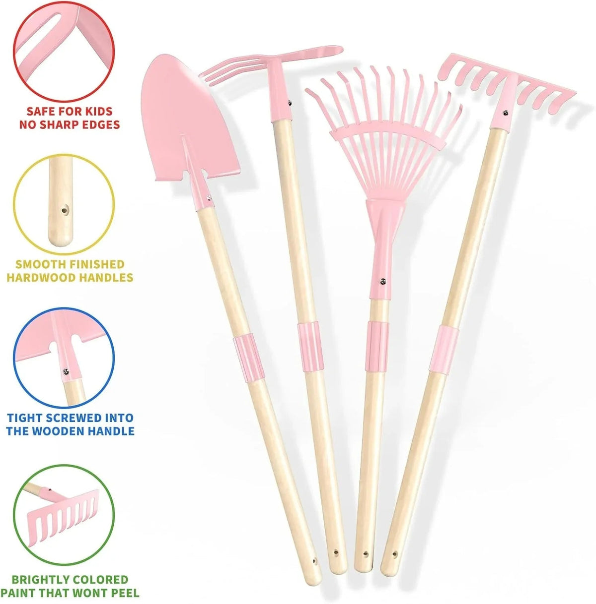 Kids Wheelbarrow Set with Gardening Tools Outdoor Backyard Garden Play for Toddlers Boys Girls 3-8, with Shovel, Rake, Leaf Rake, Easter Birthday Gifts