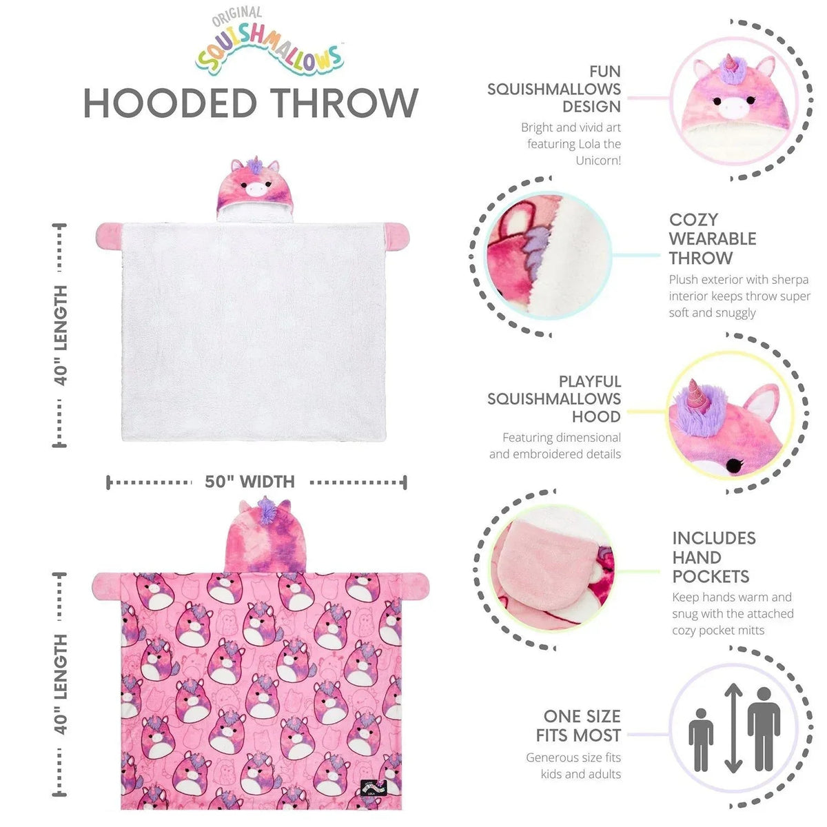 Kids Licensed 40" x 50" Hooded Throw with Sherpa Lining