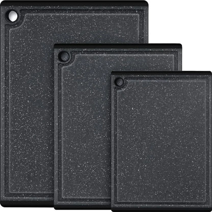 Kikcoin 3-Piece Plastic Large Cutting Boards Set for Kitchen, Non-slip Feet and Juice Grooves, Multicolor