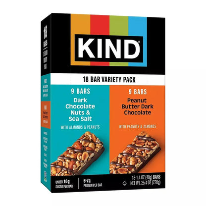 Kind Dark Chocolate & Peanut Butter Dark Chocolate Nut Bars Variety Pack, 6-7g Protein, 18 pk./1.4 oz.