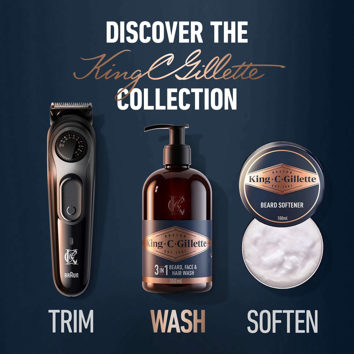 King C. Gillette 3in1 Beard, Face & Hair Wash with King C. Gillette Signature Scent, 11.8oz