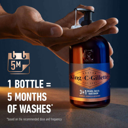 King C. Gillette 3in1 Beard, Face & Hair Wash with King C. Gillette Signature Scent, 11.8oz