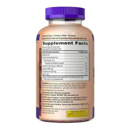 Kirkland Signature Calcium 500 mg with D3 & Zinc, 240 Adult Gummies
