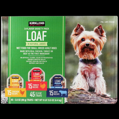 Kirkland Signature Loaf Wet Dog Food, Small Breed Adult Dogs, Variety Pack, 3.5 oz, 45 ct