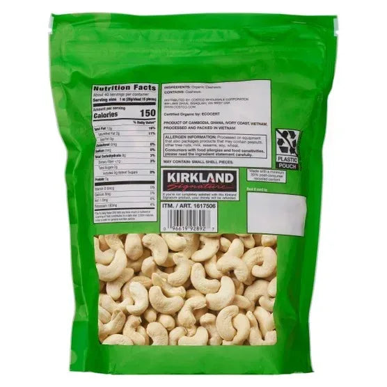 Kirkland Signature Organic Whole Cashews, Unsalted, Unroasted, 2.5 lbs