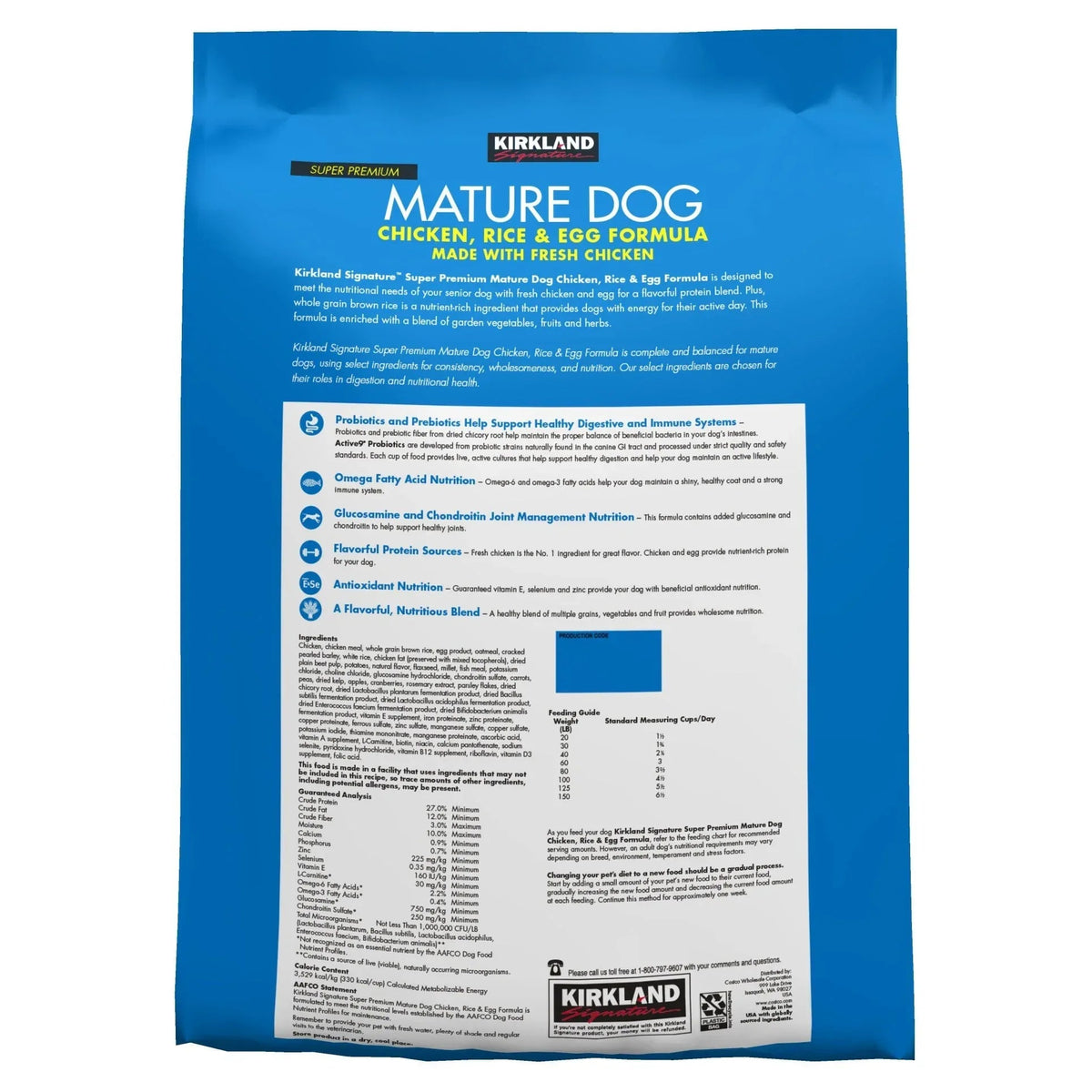 Kirkland Signature Super Premium Mature Dog Food, Chicken, Rice & Egg, 25 lbs