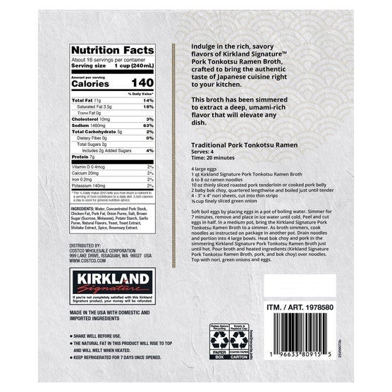 Kirkland Signature Tonkotsu Pork Ramen Broth, 32 fl oz, 4-count