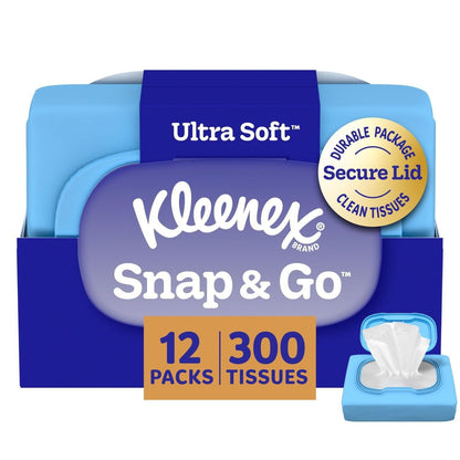Kleenex Snap & Go Facial Tissues, 12 packs, 25 tissues/pack