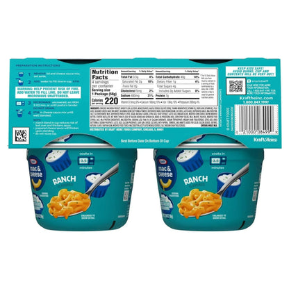 Kraft Mac and Cheese, 4 Cups, for Easy Dinner or Dinner Sides, Ranch Flavored, No Artificial Flavors, Preservatives or Dyes, 2.05 oz