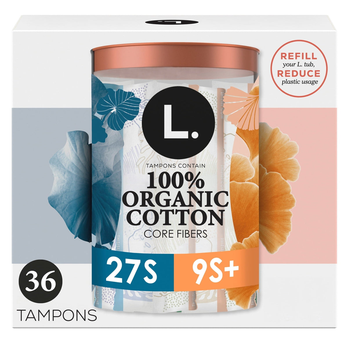 L. Tampons Super/Super Plus Absorbency, Made with Organic Cotton, 36 CT (PACK OF 3 )