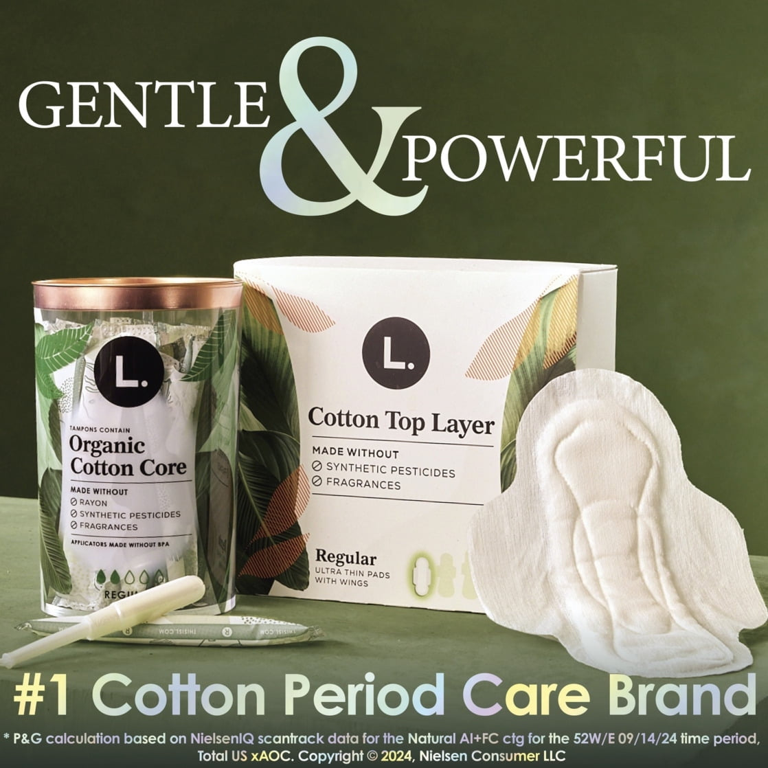 L. Ultra Thin Pads, Organic Cotton Top Layer, Regular, 112 count