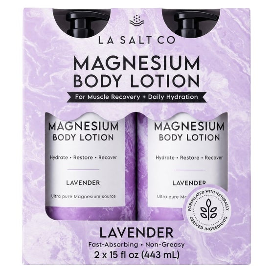 LA SALT CO Magnesium Body Lotion, 15 fl oz, 2-pack