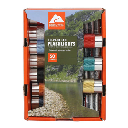 Ozark Trail LED Flashlights 10-Pack 50 Lumens Multicolor Compact Set for Camping