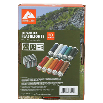 Ozark Trail LED Flashlights 10-Pack 50 Lumens Multicolor Compact Set for Camping