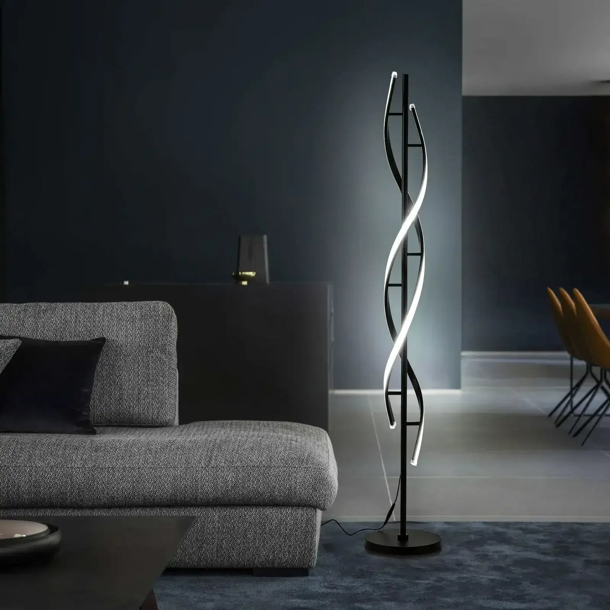 LED Spiral Floor Lamp 60 Inch Modern Floor Lamps Dimmable Black Standing Lamp 34W Contemporary Floor Lamps for Living Room Bedroom Kitchen Office