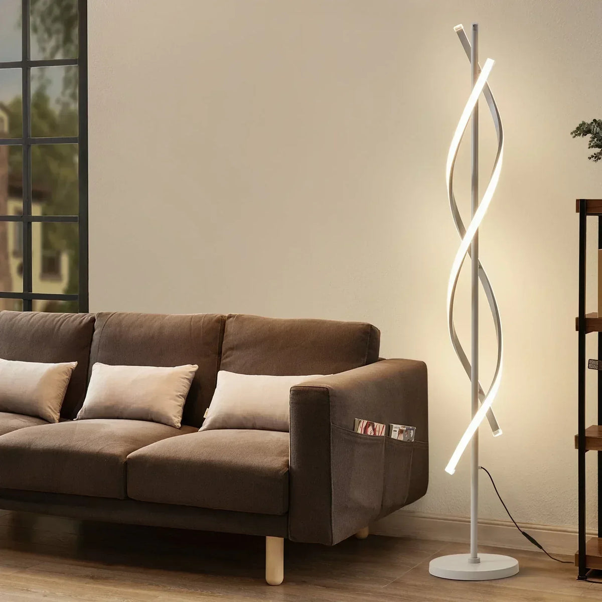 LED Spiral Floor Lamp 60 Inch Modern Floor Lamps Dimmable Black Standing Lamp 34W Contemporary Floor Lamps for Living Room Bedroom Kitchen Office