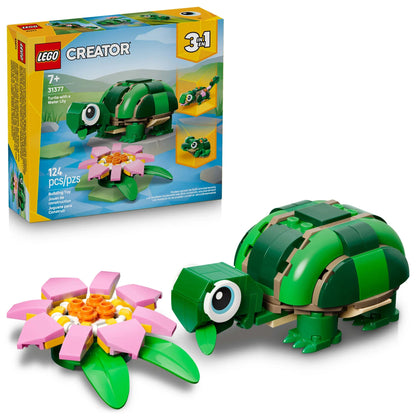 LEGO Creator 3 in 1 Turtle with a Water Lily Flower - Building Toy for Girls & Boys, Ages 7+ - Easter Basket Gift for Kids - Build a Chameleon, Frog, or Turtle - 31377