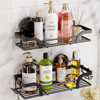 LEVERLOC Shower Caddy Suction Cup Set Shower Organizer & Soap Holder & Toothbrush Holder, Bathroom Shelf Basket NO-Drilling, Removable Suction Storage Waterproof Bathroom Caddy