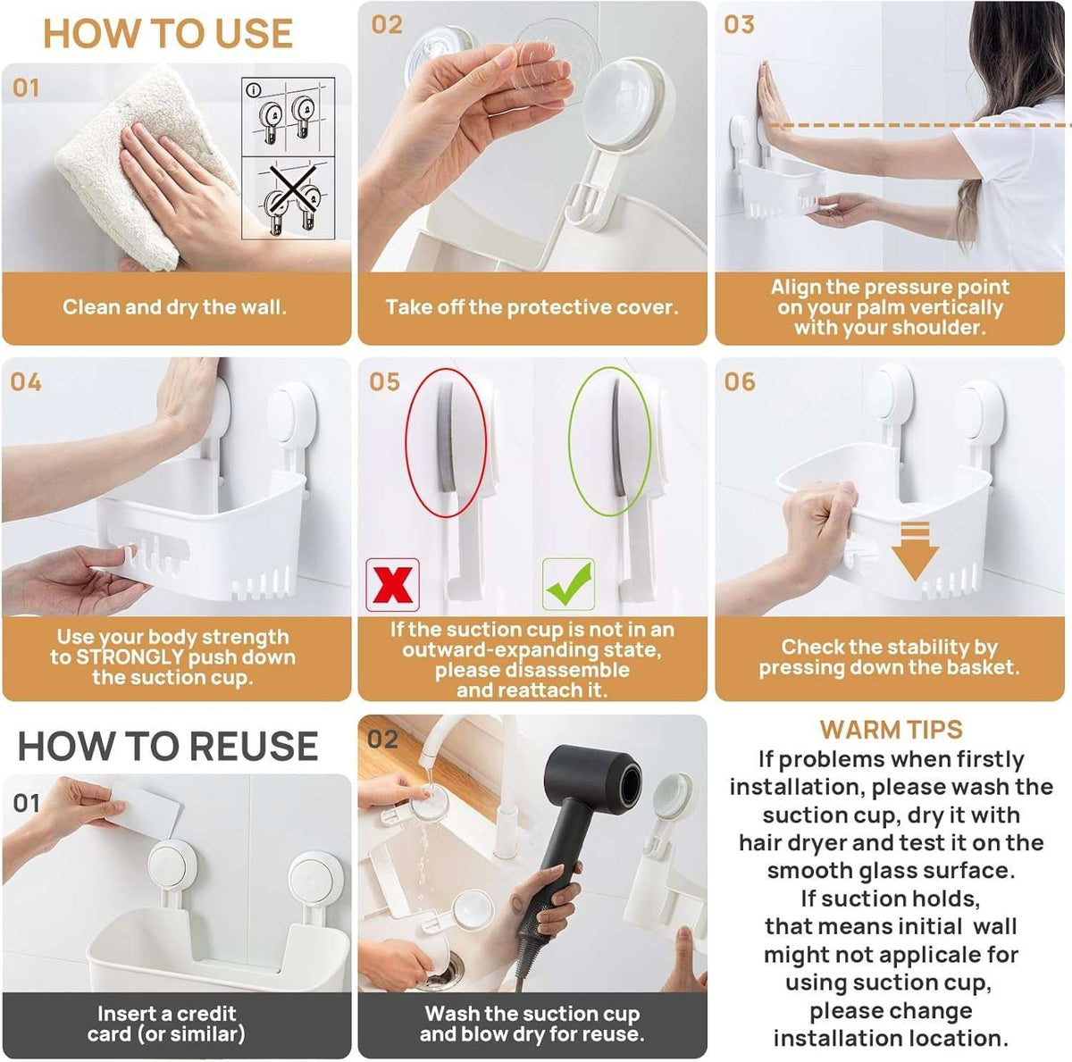 LEVERLOC Shower Caddy Suction Cup Set Shower Organizer & Soap Holder & Toothbrush Holder, Bathroom Shelf Basket NO-Drilling, Removable Suction Storage Waterproof Bathroom Caddy