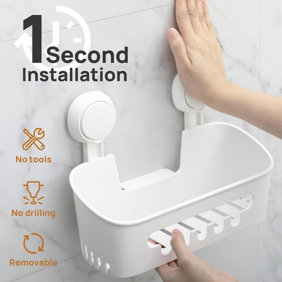 LEVERLOC Shower Caddy Suction Cup Set Shower Organizer & Soap Holder & Toothbrush Holder, Bathroom Shelf Basket NO-Drilling, Removable Suction Storage Waterproof Bathroom Caddy
