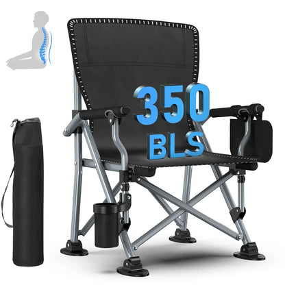 LNOW Folding Camping Chair with Cup Holder & Side Pocket Lightweight Portable Chairs for Beach, Sports, Fishing, ‌‌Black