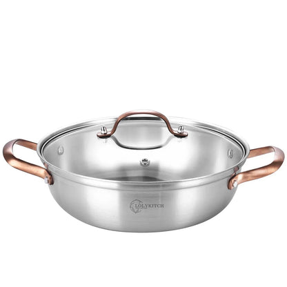LOLYKITCH Tri-ply Stainless Steel Sauté Pan with Lid,3.5QT Everyday Pan ,Kadhai,Induction Cooking Pot,Dishwasher and Oven Safe,11 inch.