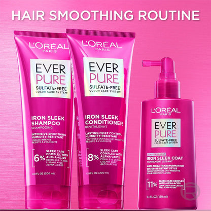 L’Oréal Paris EverPure Sulfate-Free Anti-Frizz Smoothing Iron Sleek Coat Hair Treatment, 5.1 fl oz (PACK OF 3 )