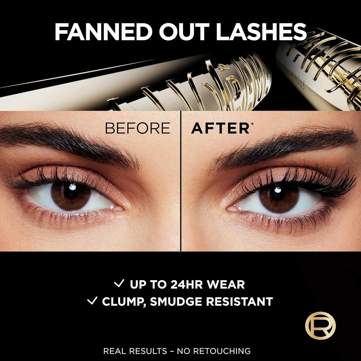 L'Oreal Paris Voluminous Panorama Mascara, Volumizing and Lengthening Mascara, Washable Longwear and Smudge Resistant Make Up, Blackest Black, 0.33 Fl Oz