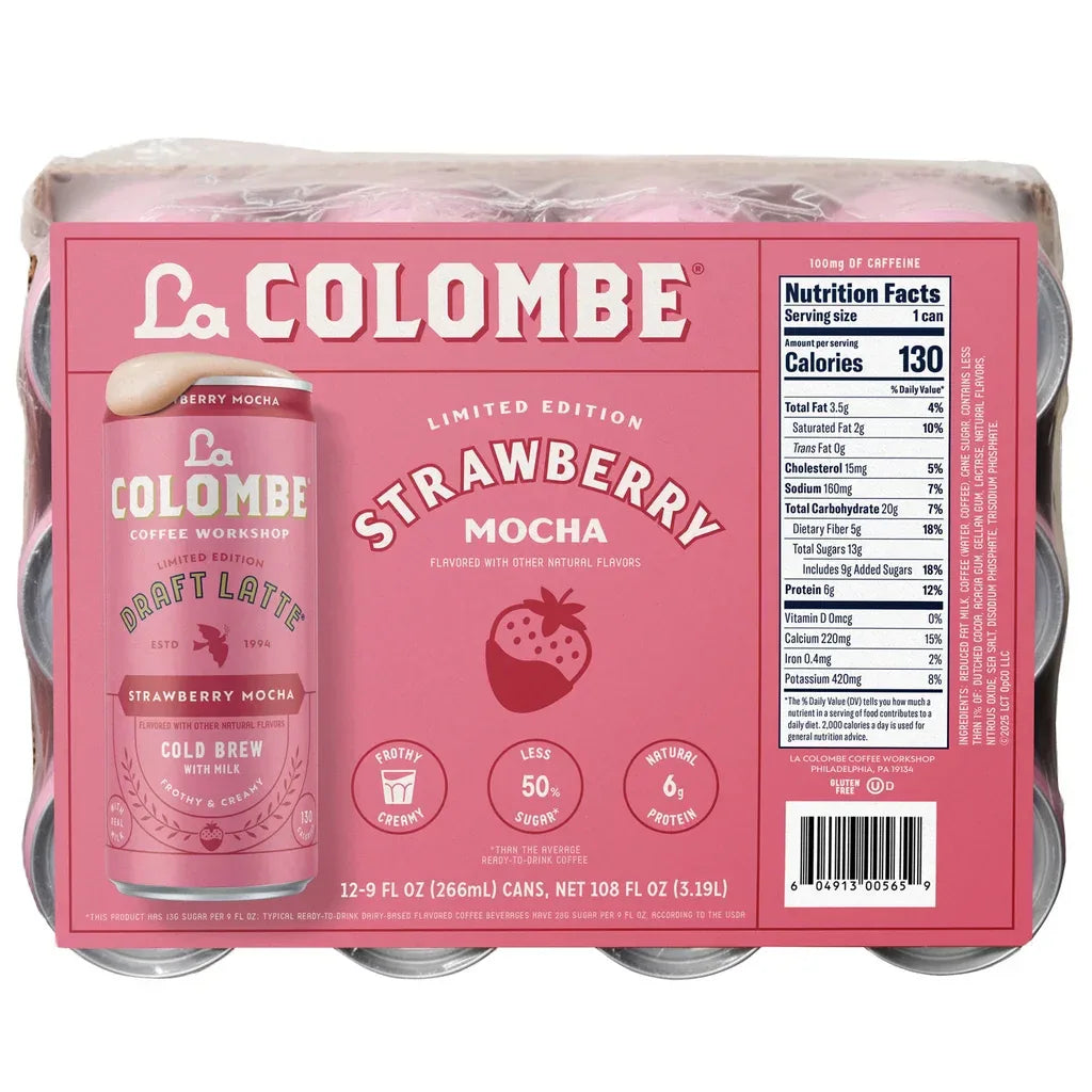 La Colombe Draft Latte Cold Brew Coffee, Strawberry Mocha, 9 fl oz, 12-count
