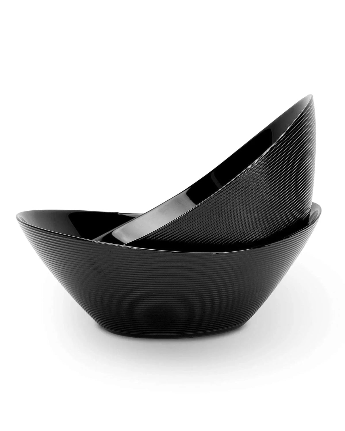 LaGlint 66 OZ Large Salad Bowl Set of 2, Opal Glass 10 inch Lightweight Serving Dishes for Salad, Fruit, Kitchen Microwave & Dishwasher Safe, Oval Shape Black