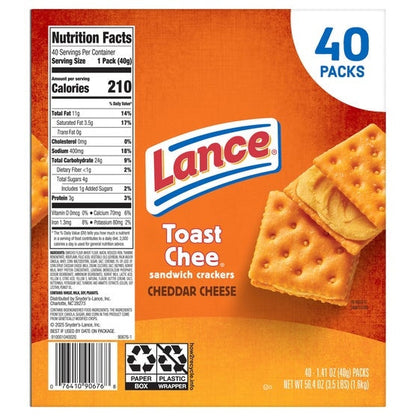 Lance Toast Chee Sandwich Crackers, Cheddar Cheese, 1.41 oz, 40-count