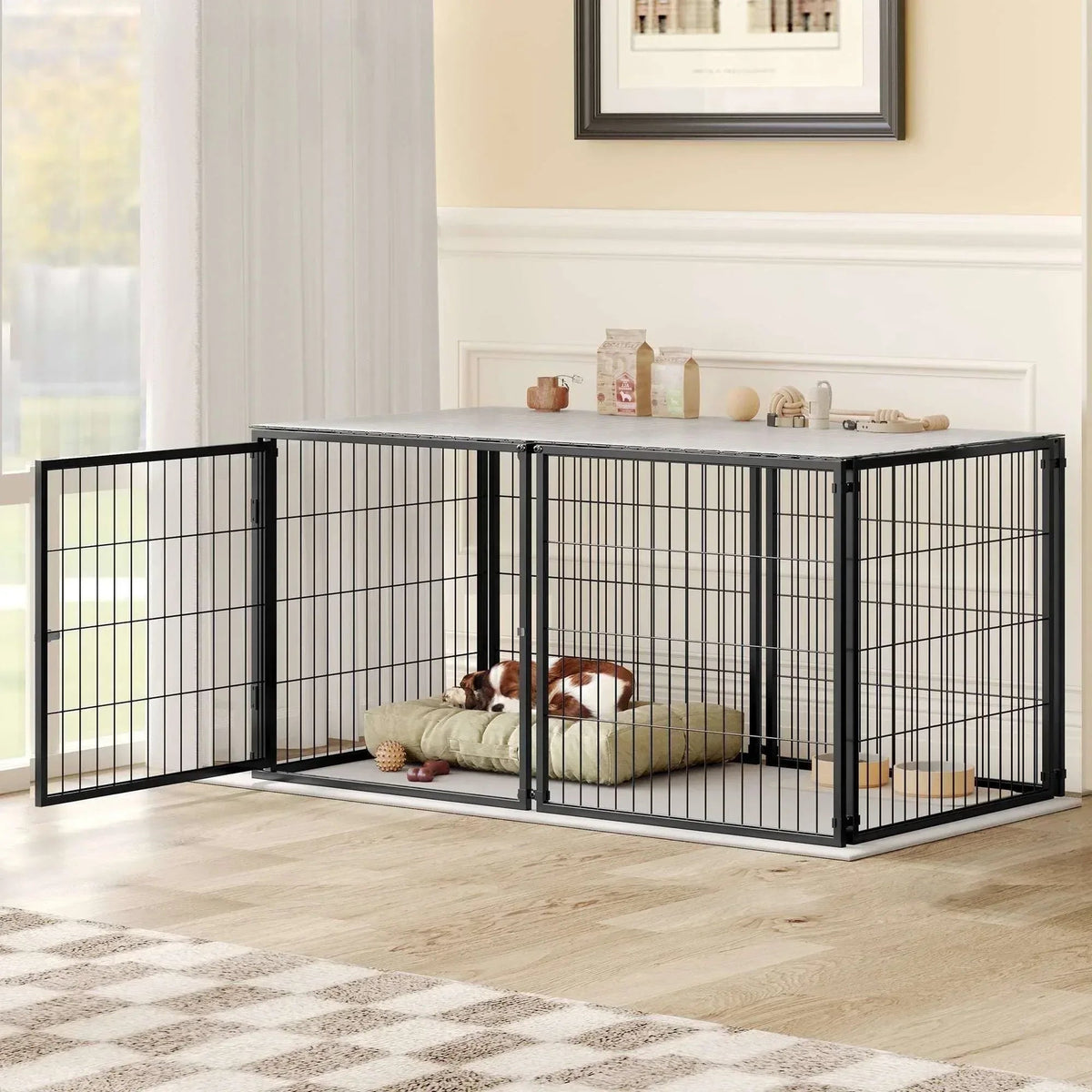 Large Dog Cage 48" Dog Kennel for Medium Dogs Puppy Dog Playpen with Top, Pet Cage, Indoor, Black.48"L x 26.3"W x 23.8"H.