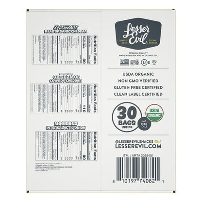 Lesser Evil Organic Snacks, Variety Pack, 30-count