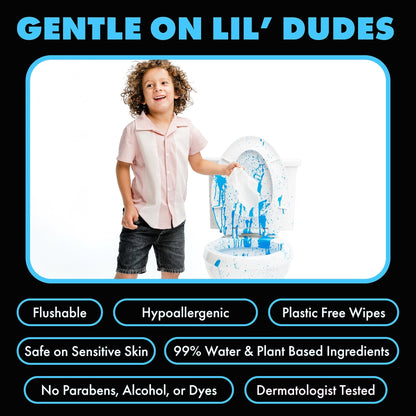LiL' DUDE Flushable Wipes, Extra Large Fragrance Free Wet Wipes, 126 Count, 3 Pack