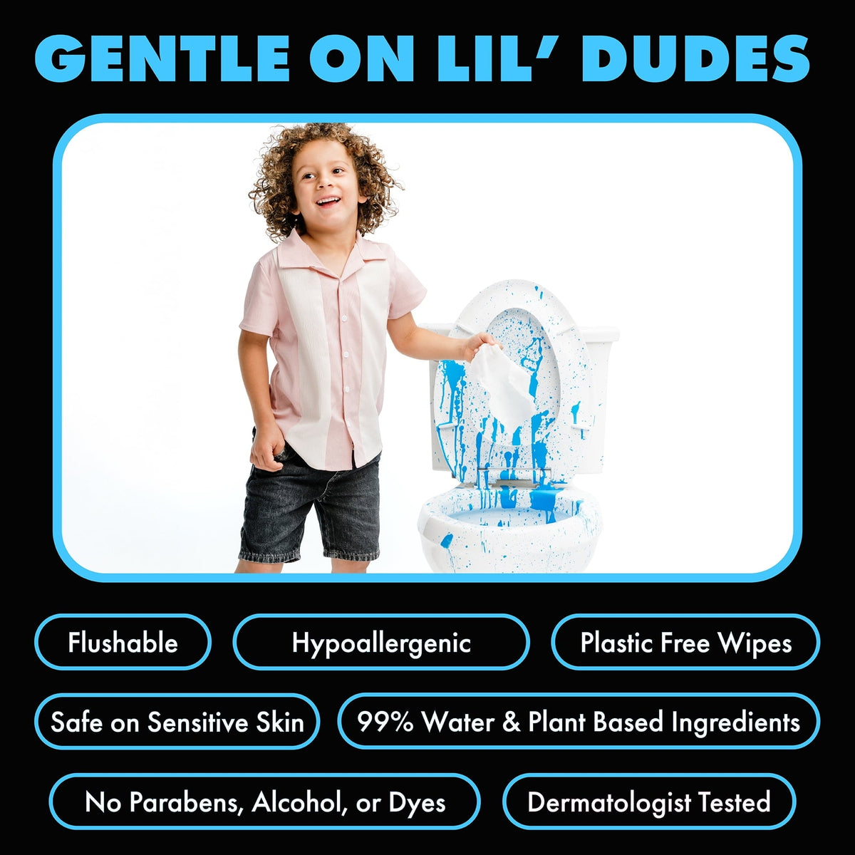 LiL' DUDE Pocket Packs Flushable Wipes, Extra Large Fragrance Free Wet Wipes, 8 Count, 6 Pack