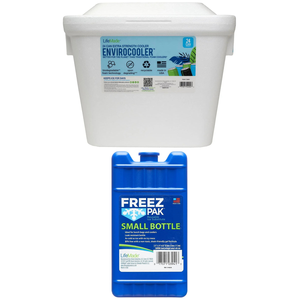 Lifoam 28Qt Envirocooler 24 Can Capacity Foam Cooler, White, 1 Count and FreezPak Small Ice Pack, 1 Count