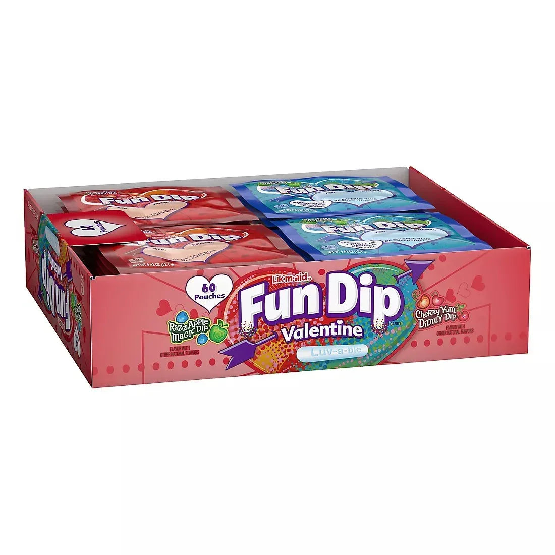 Lik-M-Aid Fun Dip Valentines Day Packs, Cherry Yum Diddly Dip, Razz-Apple Magic Dip, 60 ct.