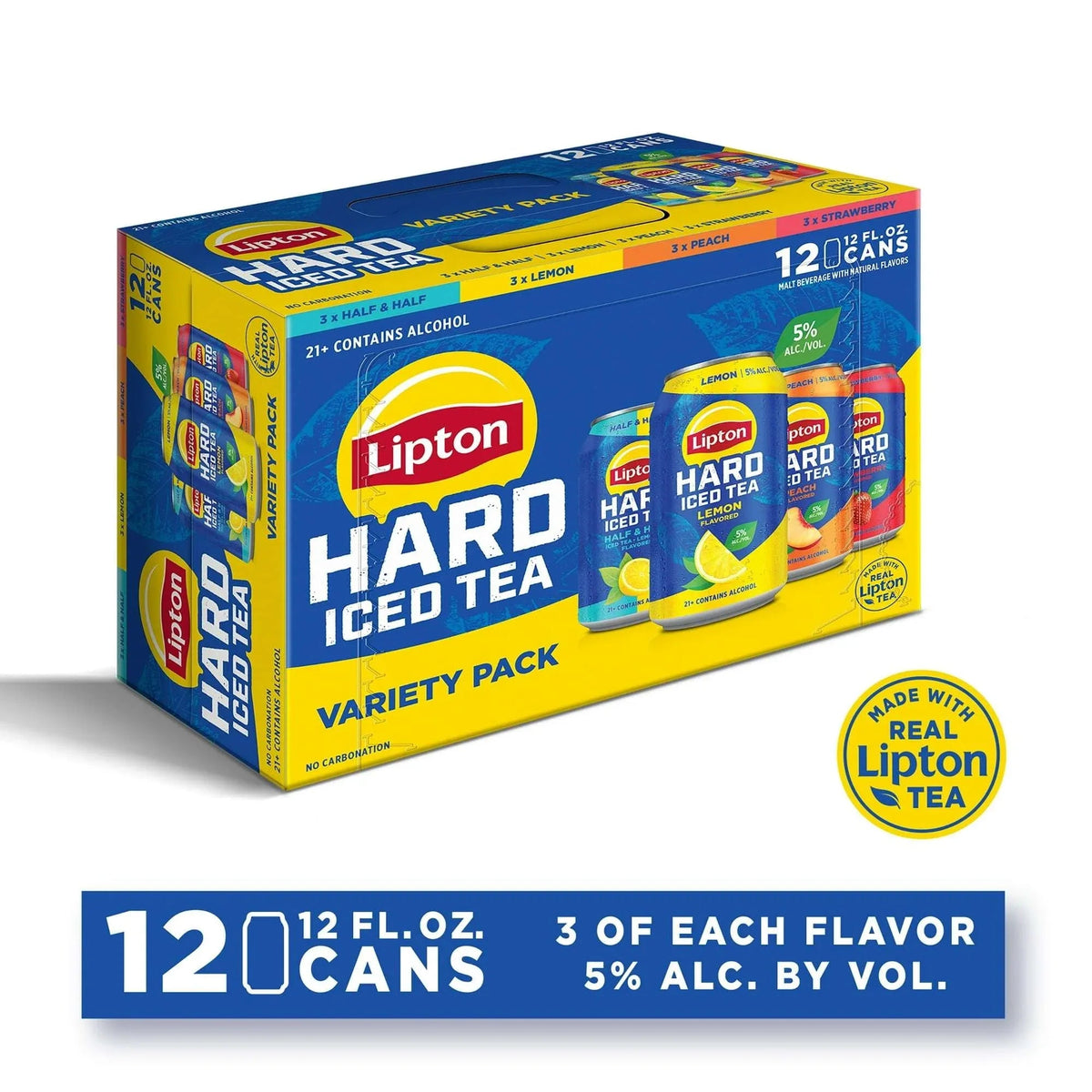 Lipton Hard Iced Tea Beverage Variety Pack, 12 Pack, 12 fl oz Cans, 5% ABV