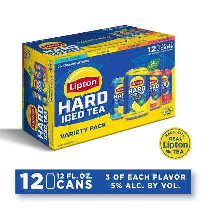 Lipton Hard Iced Tea Beverage Variety Pack, 12 Pack, 12 fl oz Cans, 5% ABV