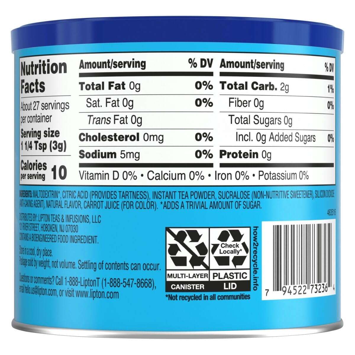 Lipton Zero Sugar Iced Tea Mix, Raspberry Flavor Black Iced Tea, Makes 10 Quarts (select size)