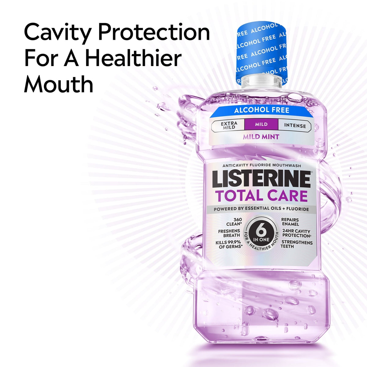 Listerine Total Care Alcohol-Free Mild Mouthwash/Mouth Rinse, Mild Mint, 500 mL (PACK OF 3 )