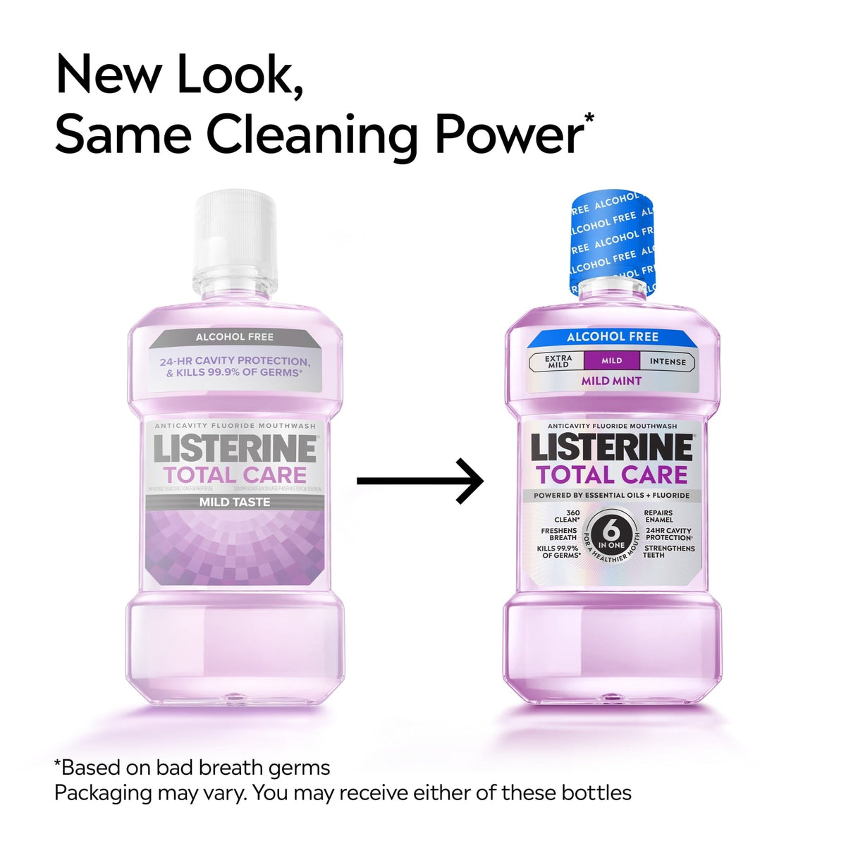 Listerine Total Care Alcohol-Free Mild Mouthwash/Mouth Rinse, Mild Mint, 500 mL (PACK OF 3 )