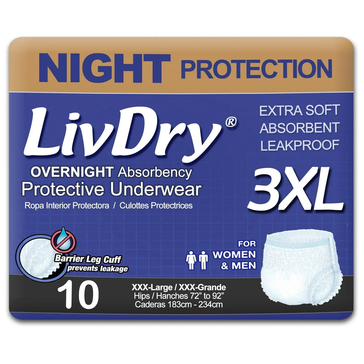 LivDry Overnight Adult Diapers for Women and Men, Max Protection Incontinence Underwear