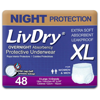 LivDry Overnight Adult Diapers for Women and Men, Max Protection Incontinence Underwear