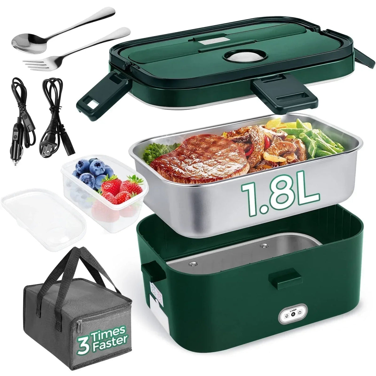 Livhil Electric Lunch Box Food Heater, Portable Food Warmer, Hot Lunch Warmer Heated Lunch Box for Adults, 60W 1.8L 12V-24V 110V Stainless Steel Container Portable Food Heater (Green+Royal Blue)