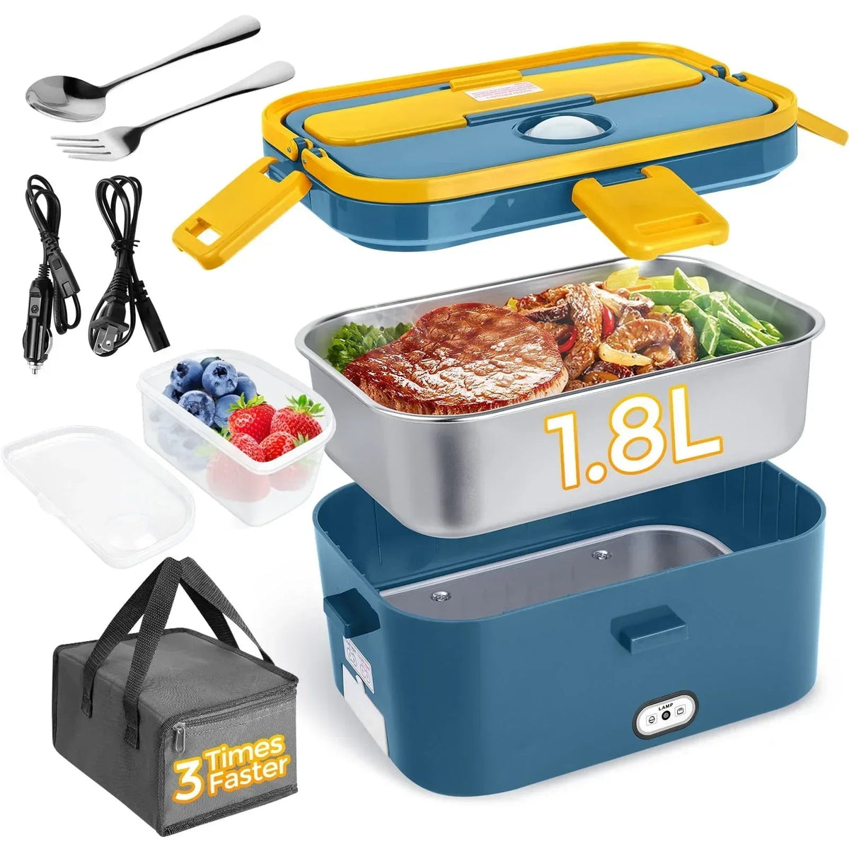 Livhil Electric Lunch Box Food Heater, Portable Food Warmer, Hot Lunch Warmer Heated Lunch Box for Adults, 60W 1.8L 12V-24V 110V Stainless Steel Container Portable Food Heater (Green+Royal Blue)