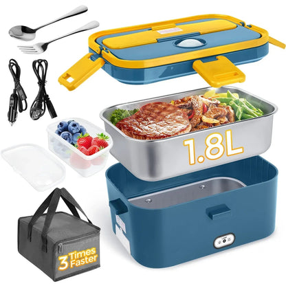 Livhil Electric Lunch Box Food Heater, Portable Food Warmer, Hot Lunch Warmer Heated Lunch Box for Adults, 60W 1.8L 12V-24V 110V Stainless Steel Container Portable Food Heater (Green+Royal Blue)