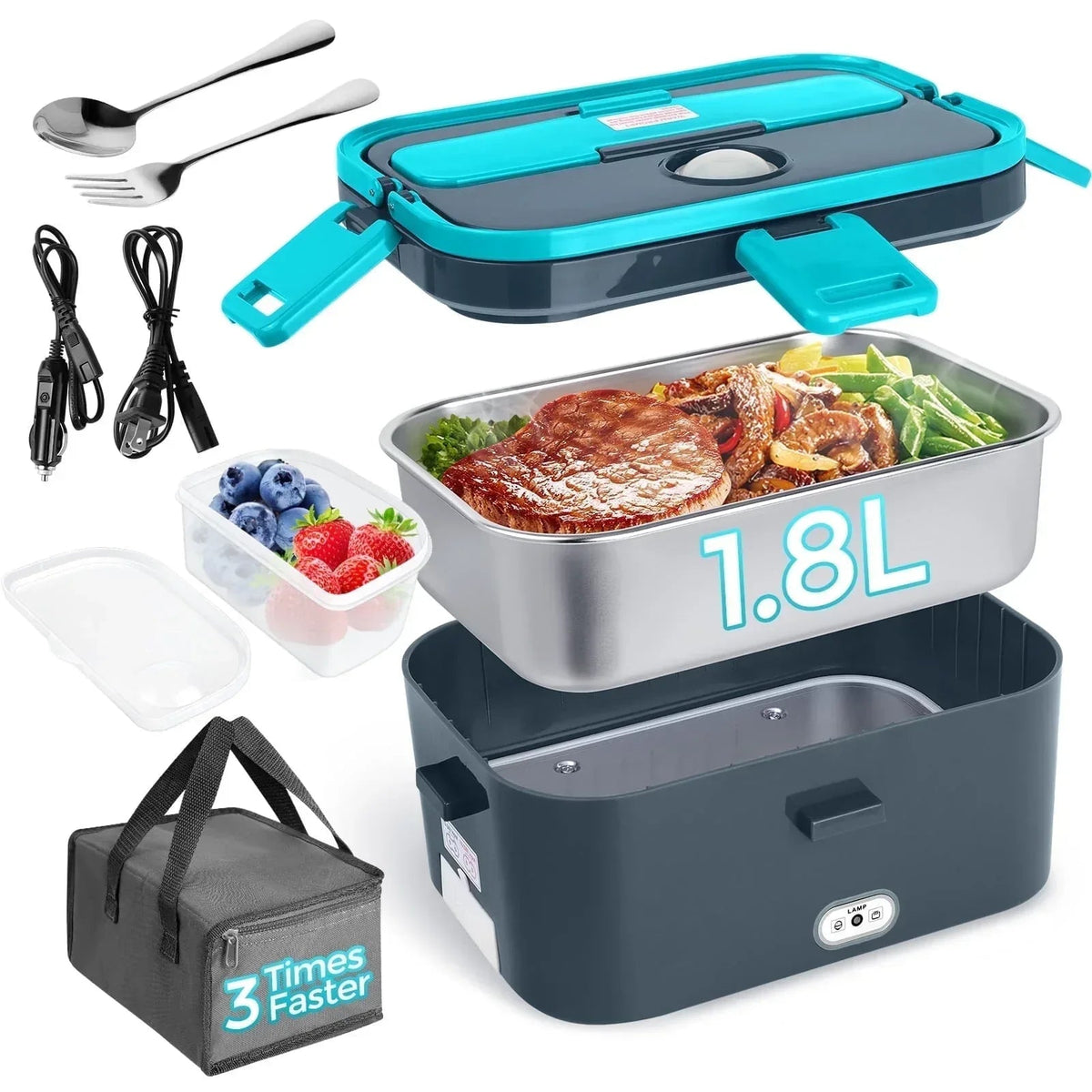 Livhil Electric Lunch Box Food Heater, Portable Food Warmer, Hot Lunch Warmer Heated Lunch Box for Adults, 60W 1.8L 12V-24V 110V Stainless Steel Container Portable Food Heater (Green+Royal Blue)